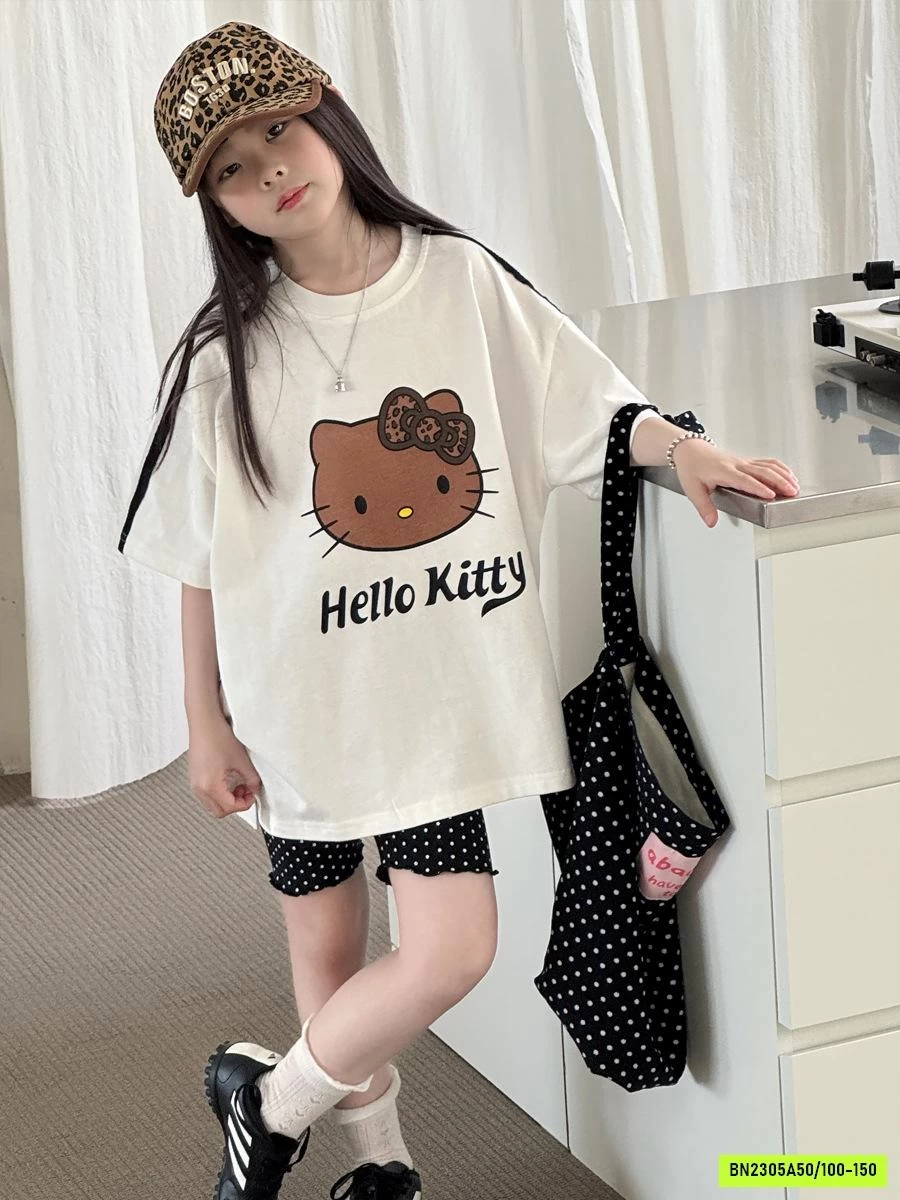 ÁO KITTY OVERSIZE MIX LEGGING CHẤM BI YUKIDS