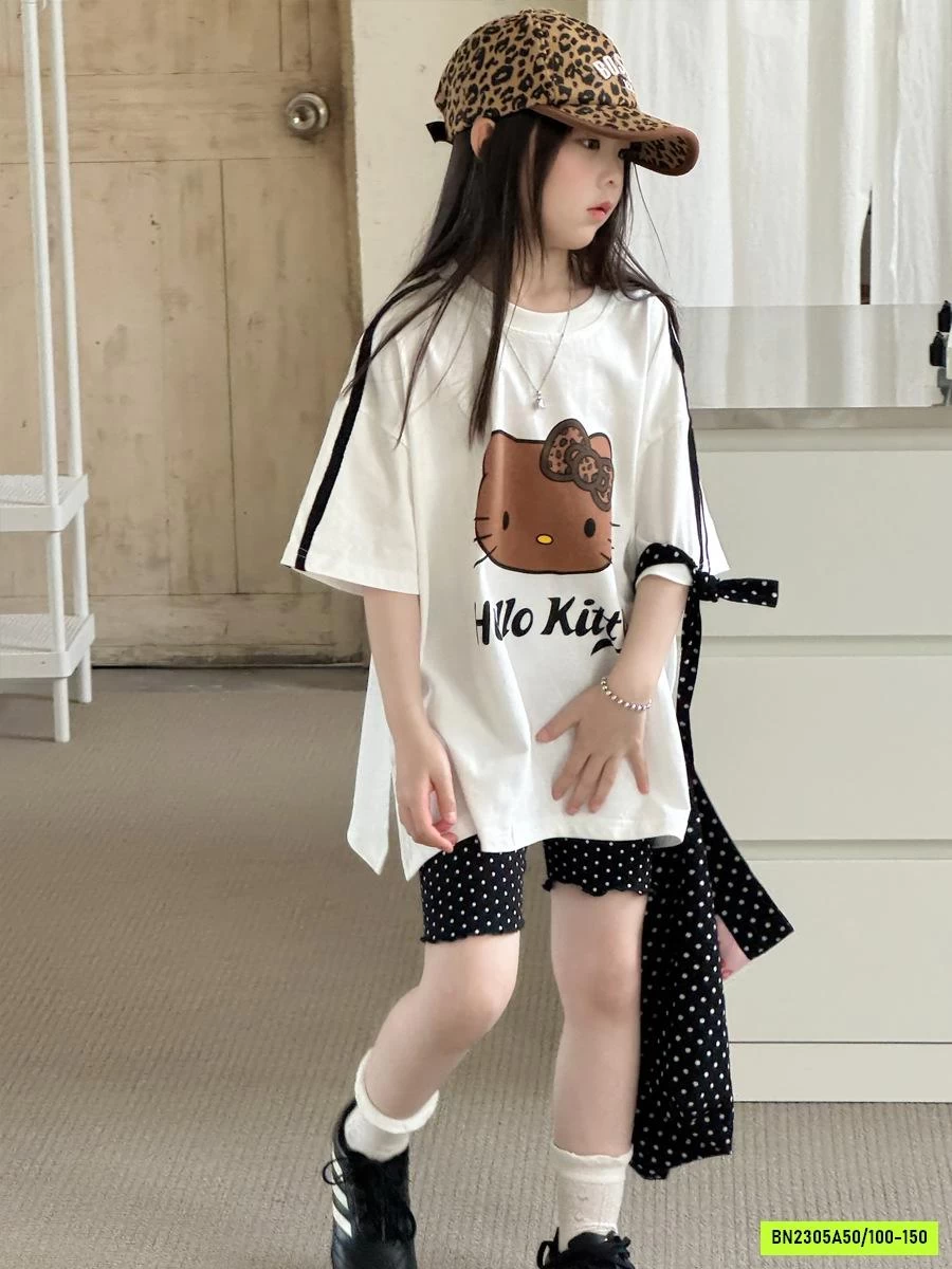 ÁO KITTY OVERSIZE MIX LEGGING CHẤM BI YUKIDS