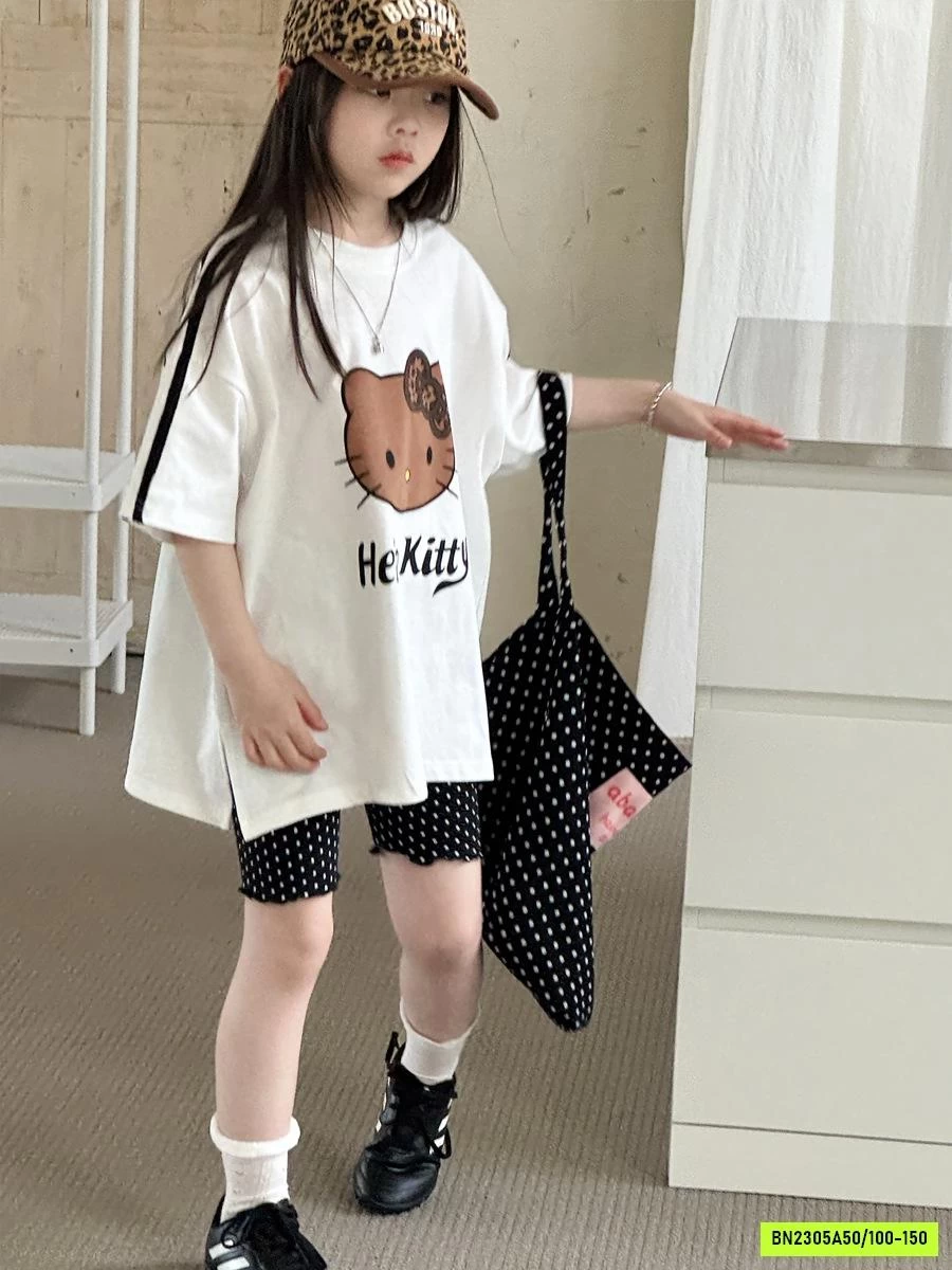 ÁO KITTY OVERSIZE MIX LEGGING CHẤM BI YUKIDS