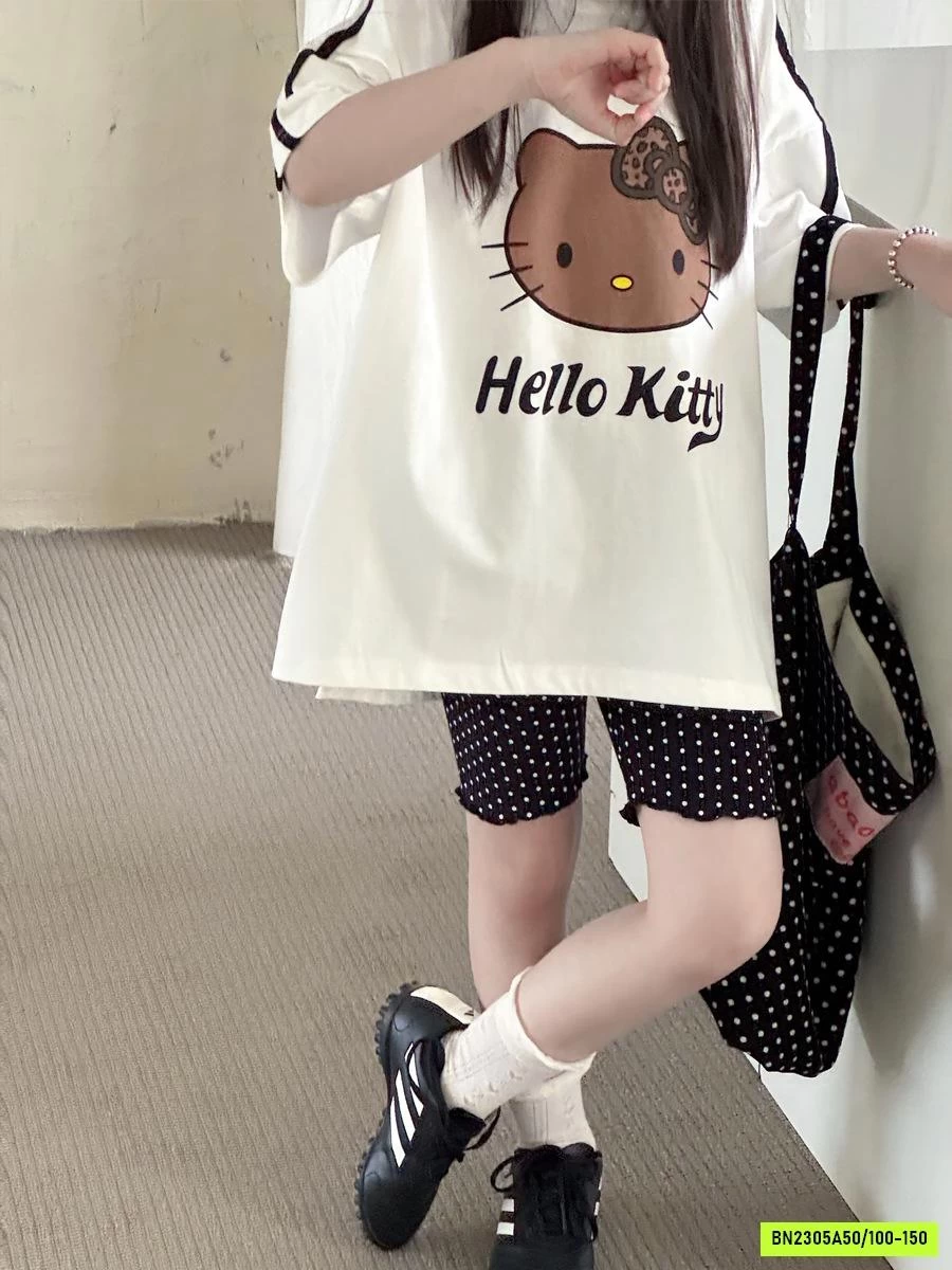 ÁO KITTY OVERSIZE MIX LEGGING CHẤM BI YUKIDS