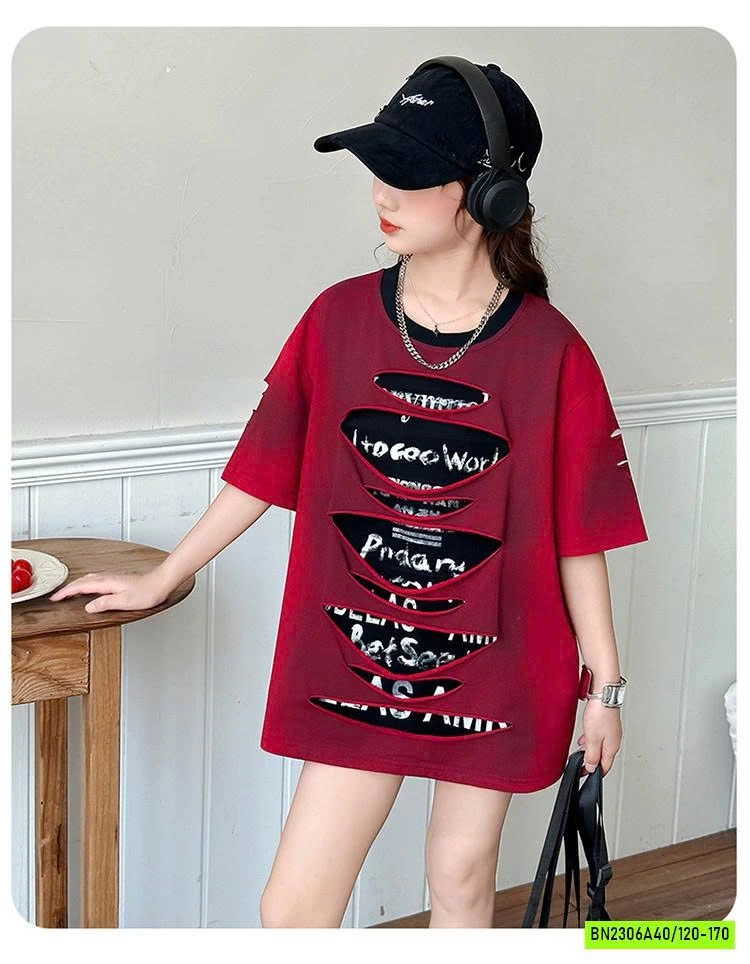 ÁO THUN ĐỎ RÁCH CÁ TÍNH