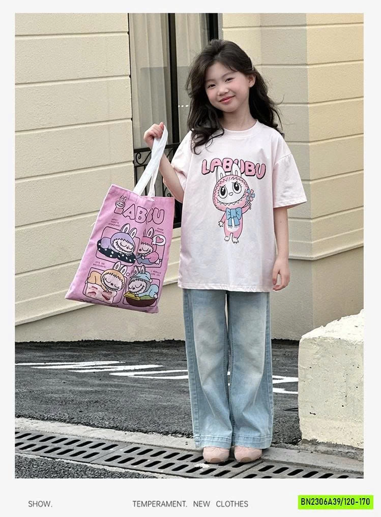 SÉT ÁO LABUBU MIX JEANS SUÔNG