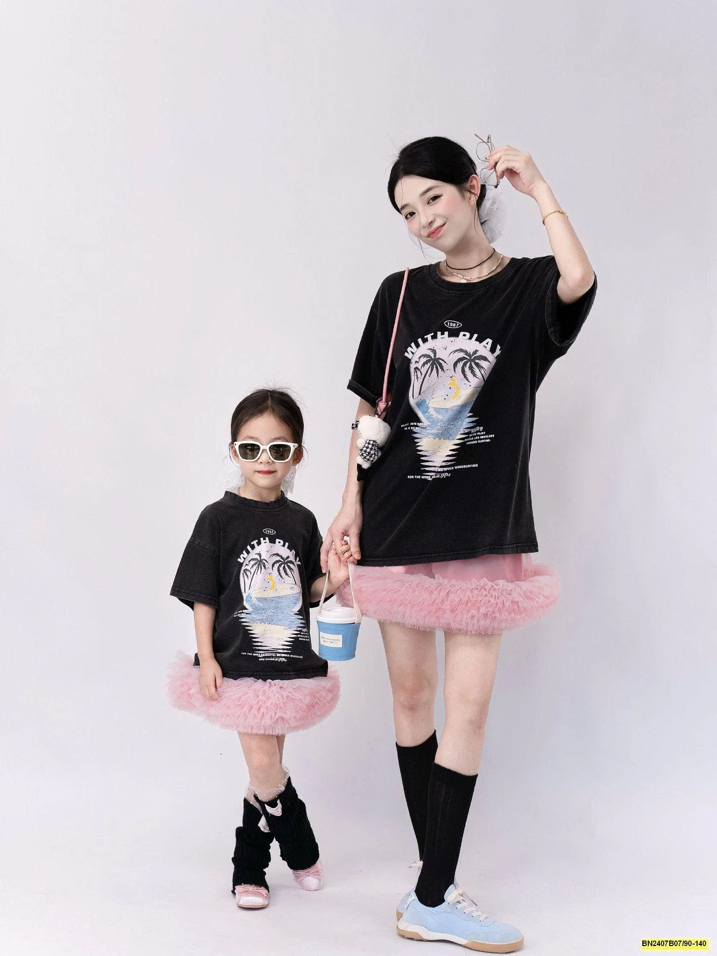 SET ÁO PHÔNG MIX CV HỒNG CHO MẸ VÀ BÉ