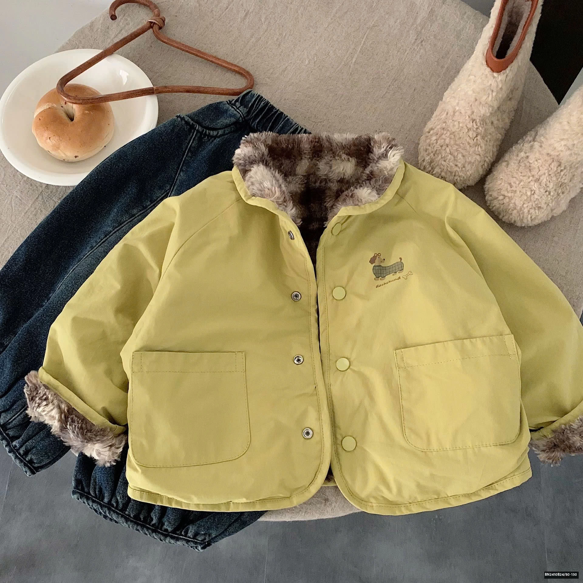 ÁO KHOÁC 2 MẶT LÔNG CARO NÂU