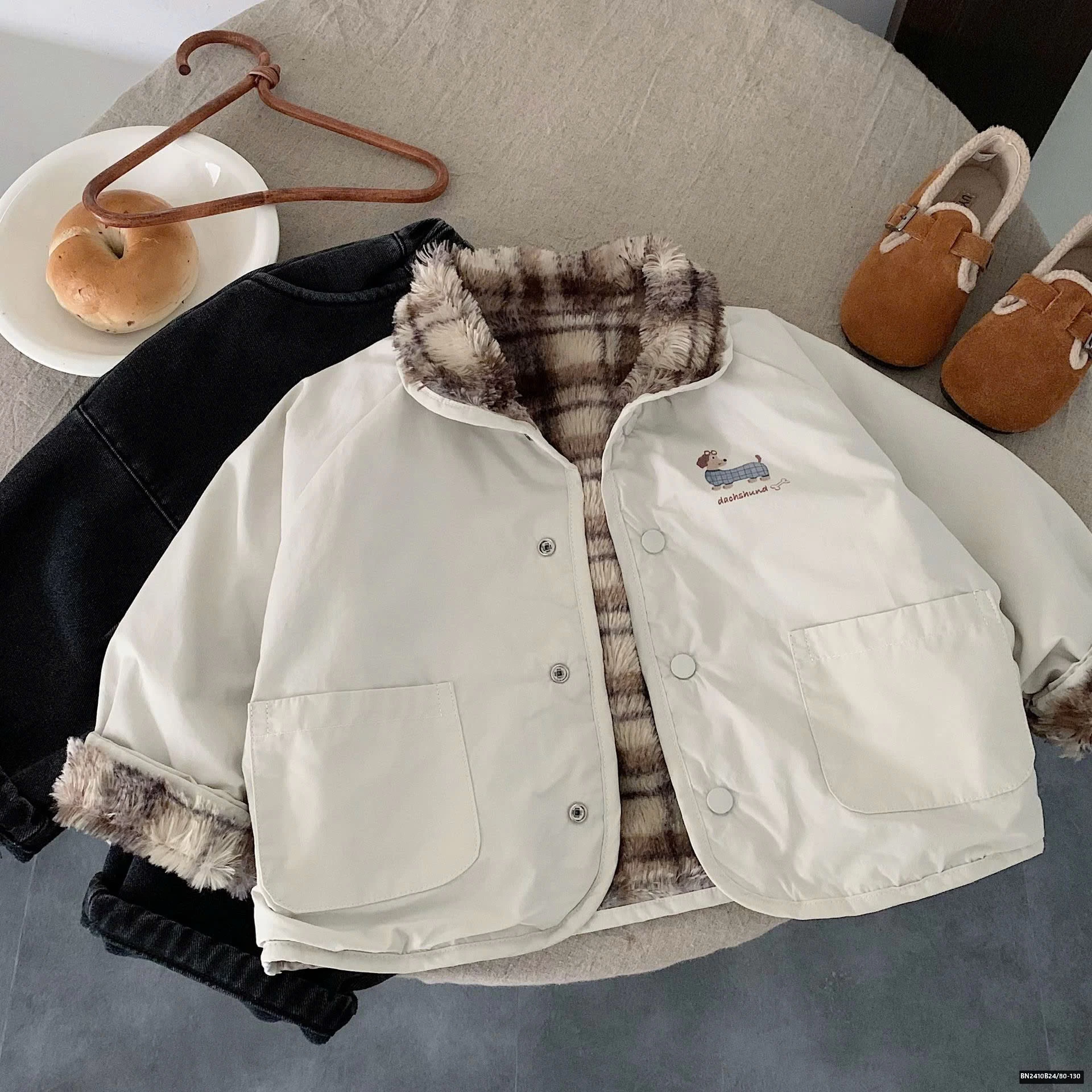 ÁO KHOÁC 2 MẶT LÔNG CARO NÂU