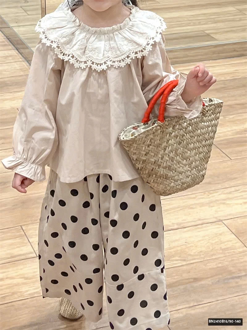 SÉT ÁO THÔ CỔ REN MIX QUẦN CHẤM BI HÀN QUỐC