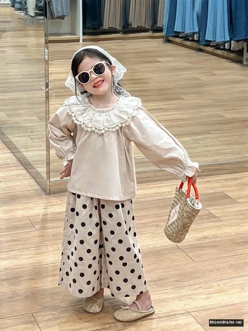 SÉT ÁO THÔ CỔ REN MIX QUẦN CHẤM BI HÀN QUỐC