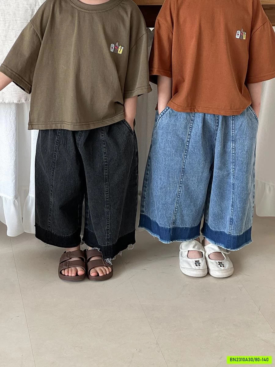 QUẦN JEANS ỐNG RỘNG TUA GẤU