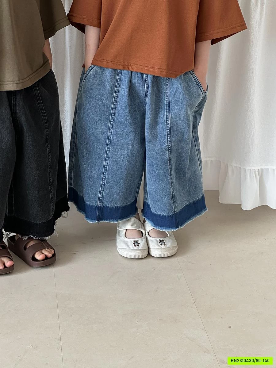 QUẦN JEANS ỐNG RỘNG TUA GẤU