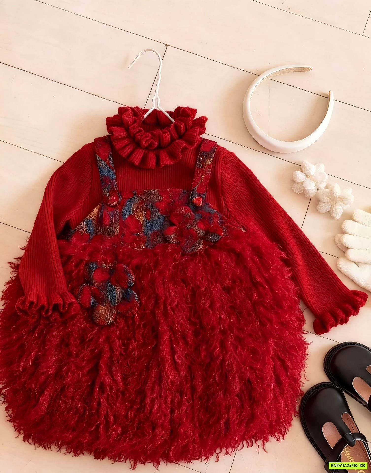 SÉT ĐẦM TUTU MIX ÁO LEN ĐỎ