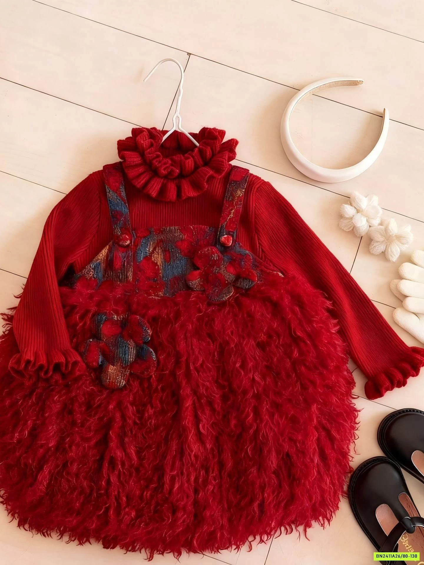 SÉT ĐẦM TUTU MIX ÁO LEN ĐỎ