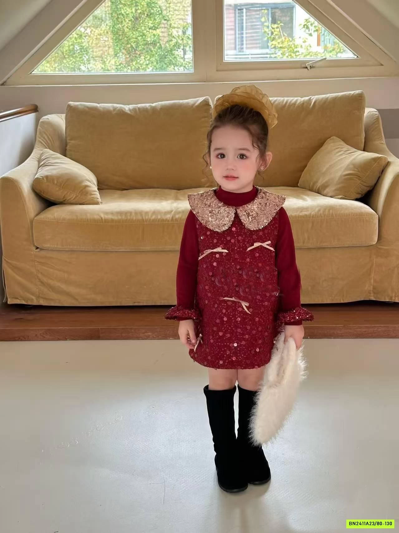 ĐẦM ĐỎ CỔ SEN BLING BLING