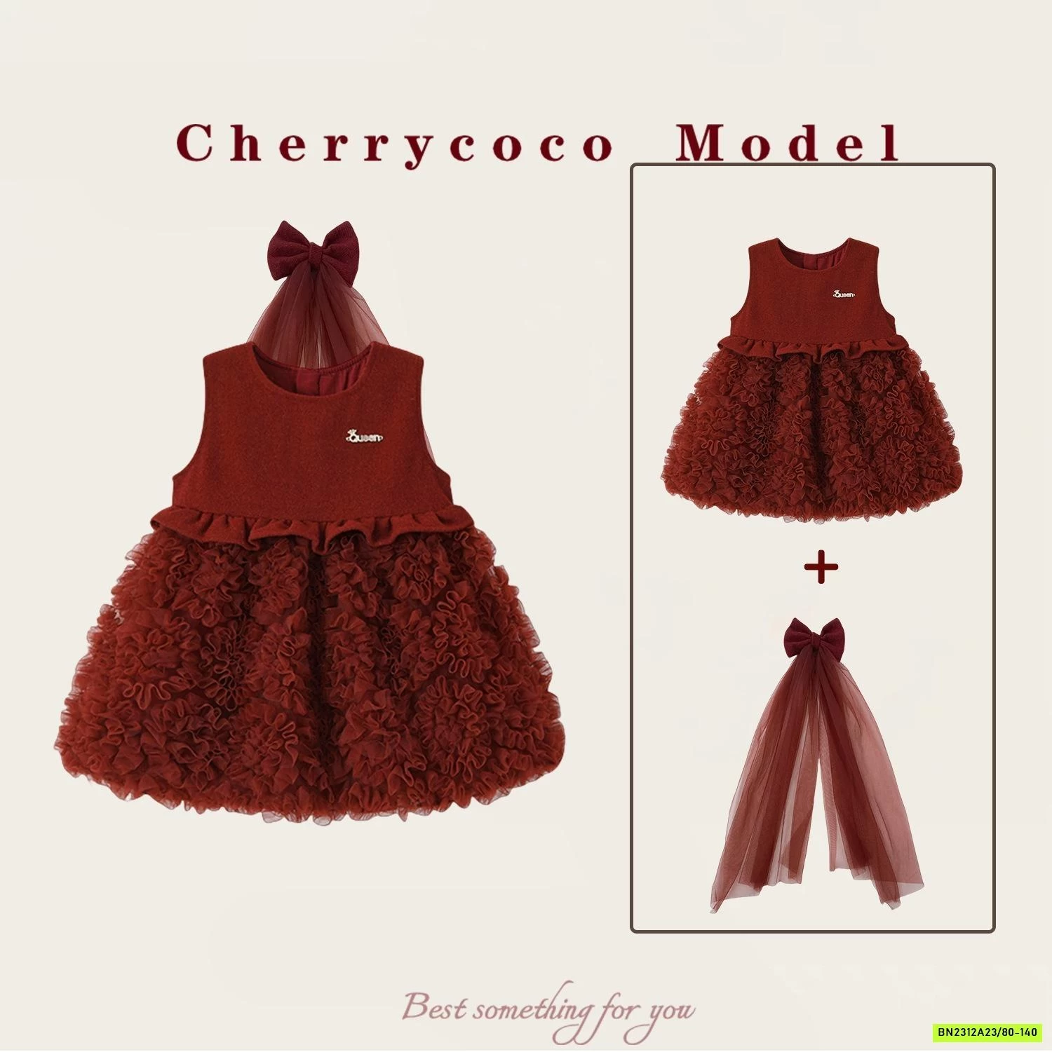 SÉT VÁY ĐỎ KÈM NƠ CÀI VOAN CHERRYOCO