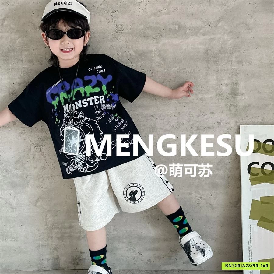 ÁO THUN RỒNG MIX SHORT XÁM MENGKESU