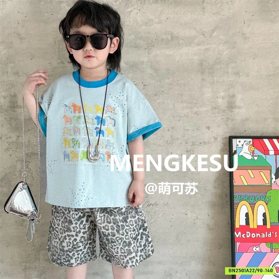 ÁO THUN IN NGỰA MIX SHORT BEO MENGKESU