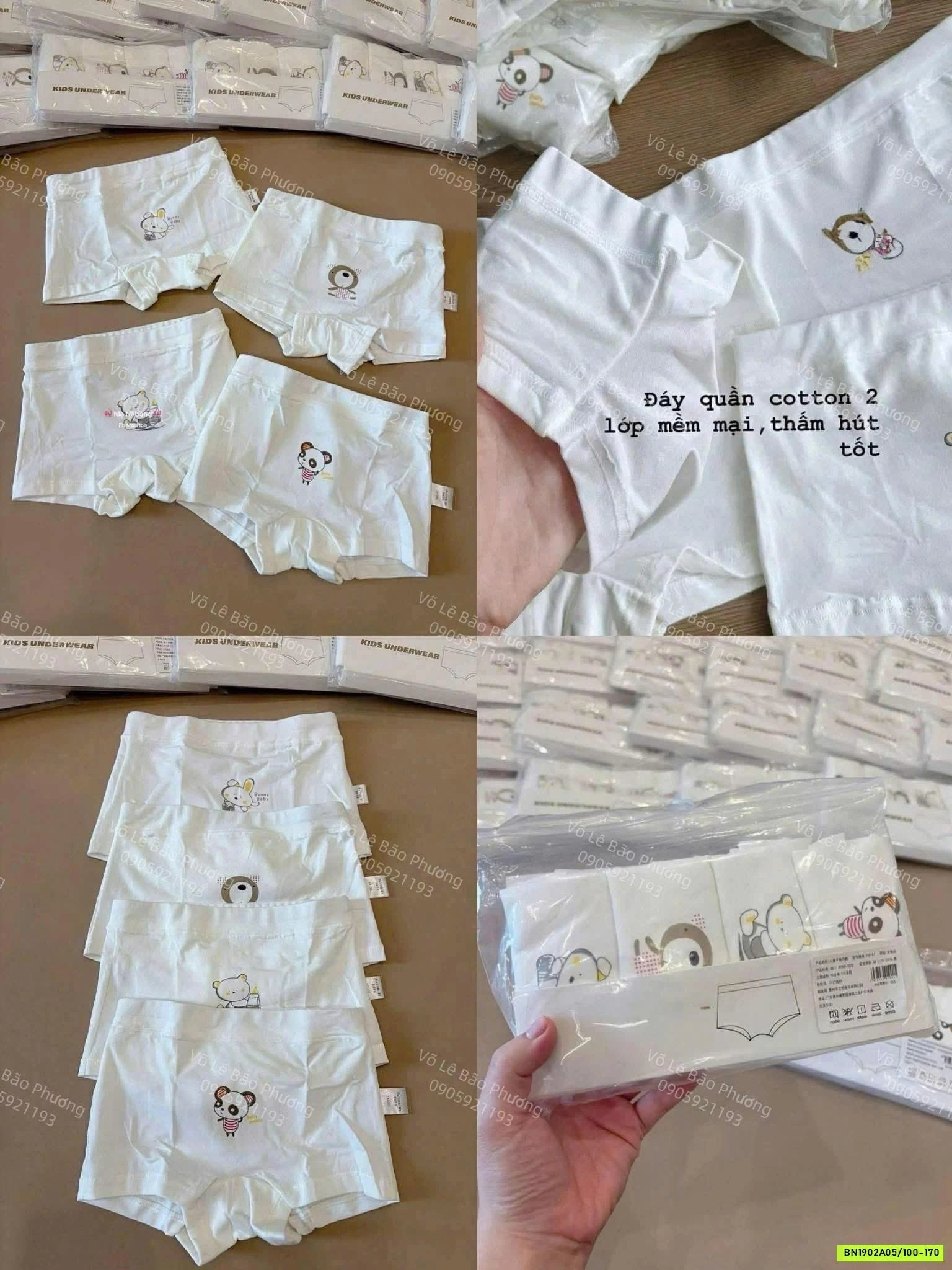 SÉT 4 CHIP ĐÙI COTTON GẤU DỄ THƯƠNG