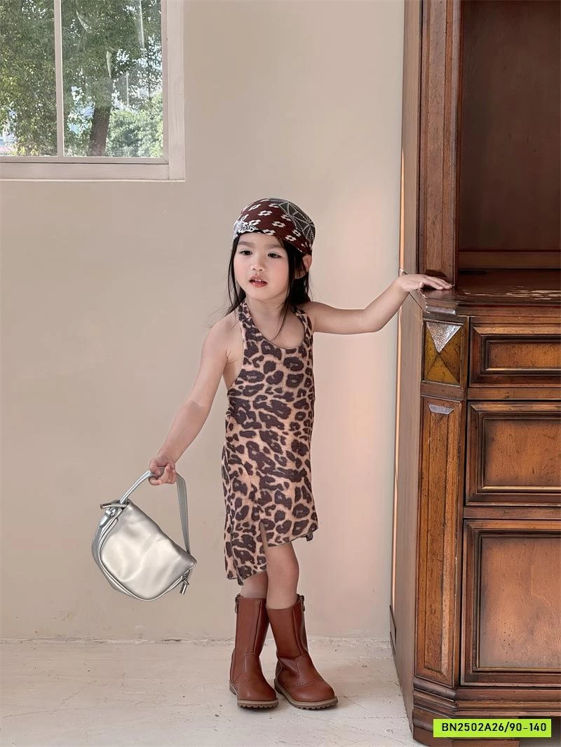 ĐẦM LADY CỔ YẾM HỌA TIẾT BEO NÂU