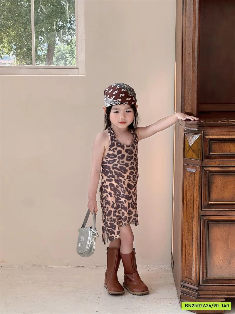 ĐẦM LADY CỔ YẾM HỌA TIẾT BEO NÂU