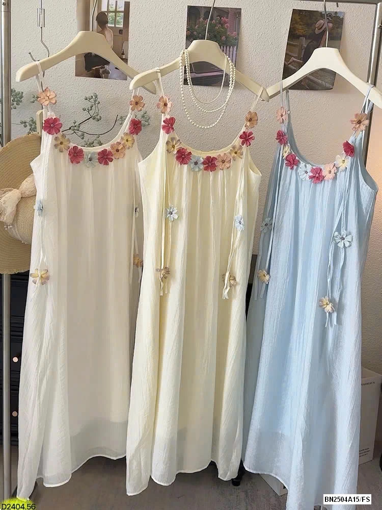 VÁY 2 DÂY ĐÍNH HOA SẮC MÀU HÃNG ANNA