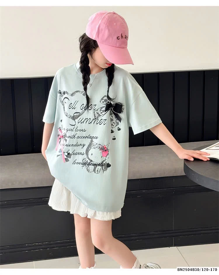 ÁO THUN KITTY NƠ MIX CHÂN VÁY TRẮNG