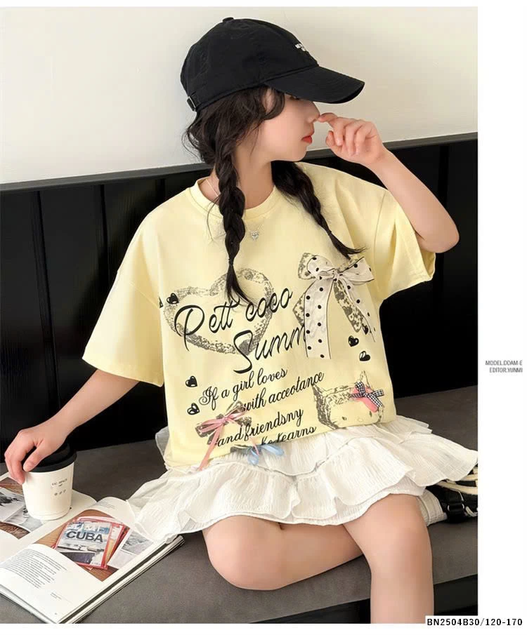 ÁO THUN KITTY NƠ MIX CHÂN VÁY TRẮNG