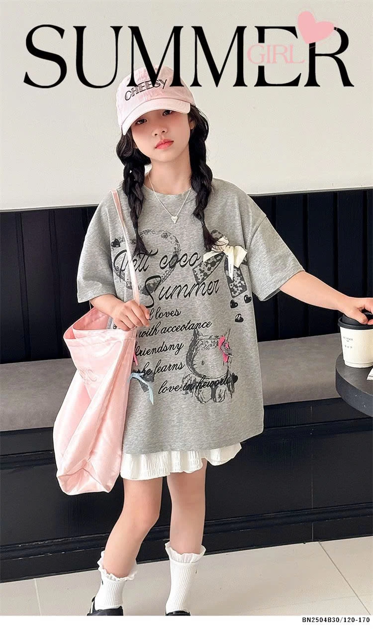 ÁO THUN KITTY NƠ MIX CHÂN VÁY TRẮNG