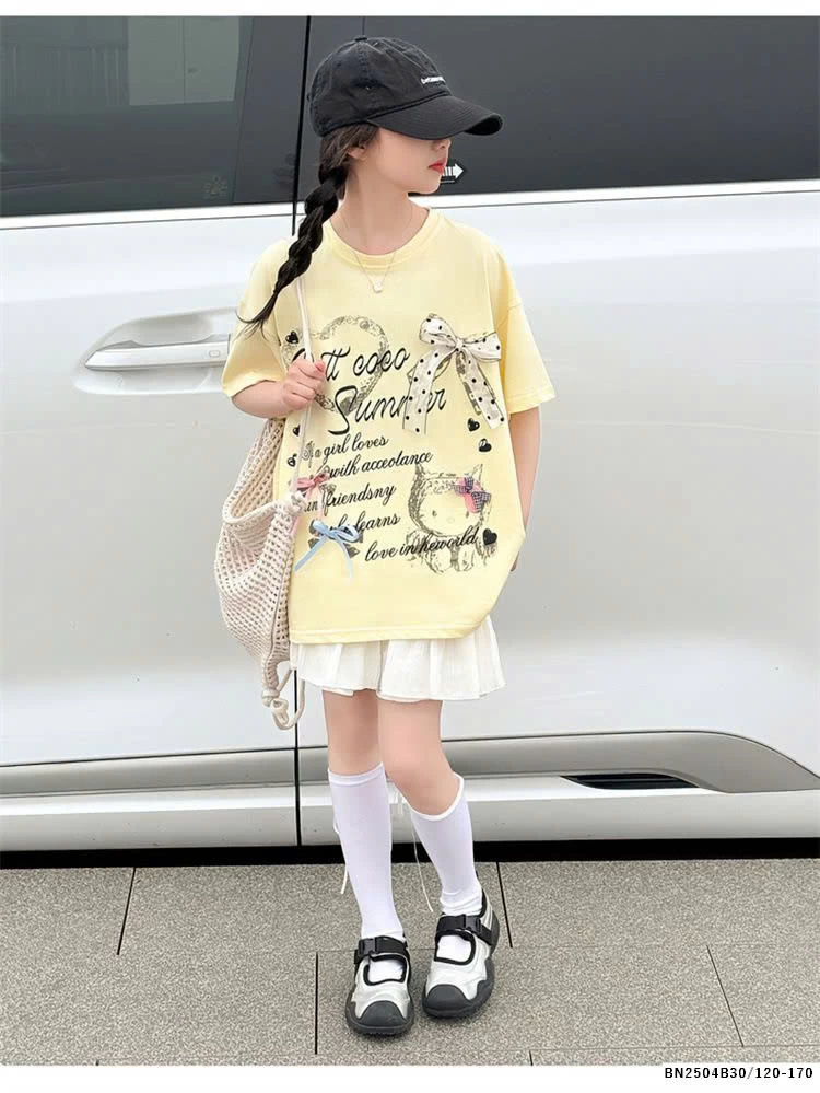 ÁO THUN KITTY NƠ MIX CHÂN VÁY TRẮNG