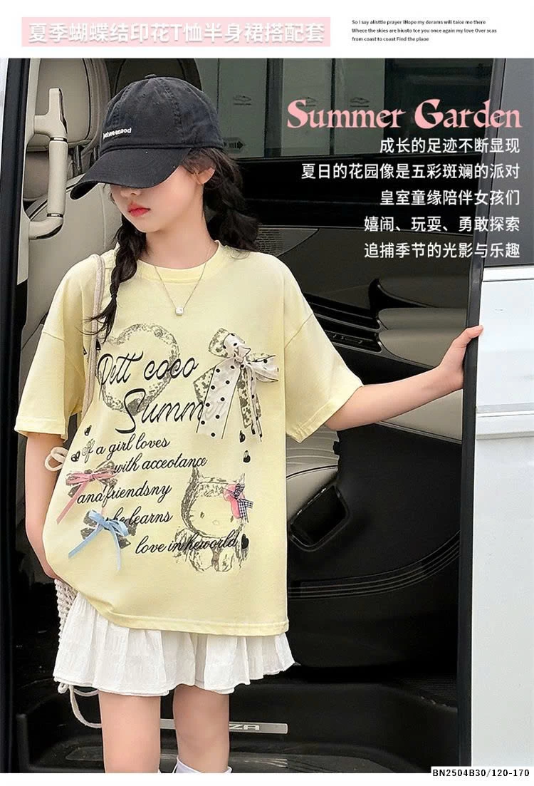 ÁO THUN KITTY NƠ MIX CHÂN VÁY TRẮNG