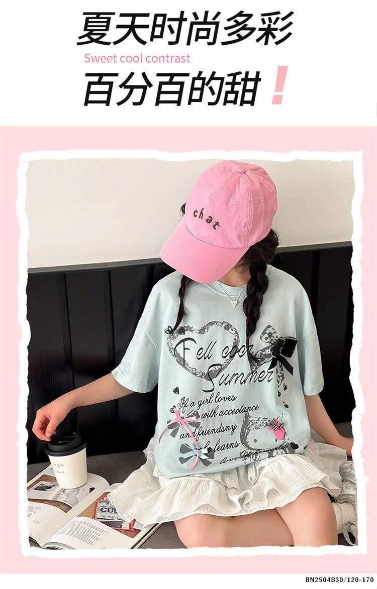 ÁO THUN KITTY NƠ MIX CHÂN VÁY TRẮNG