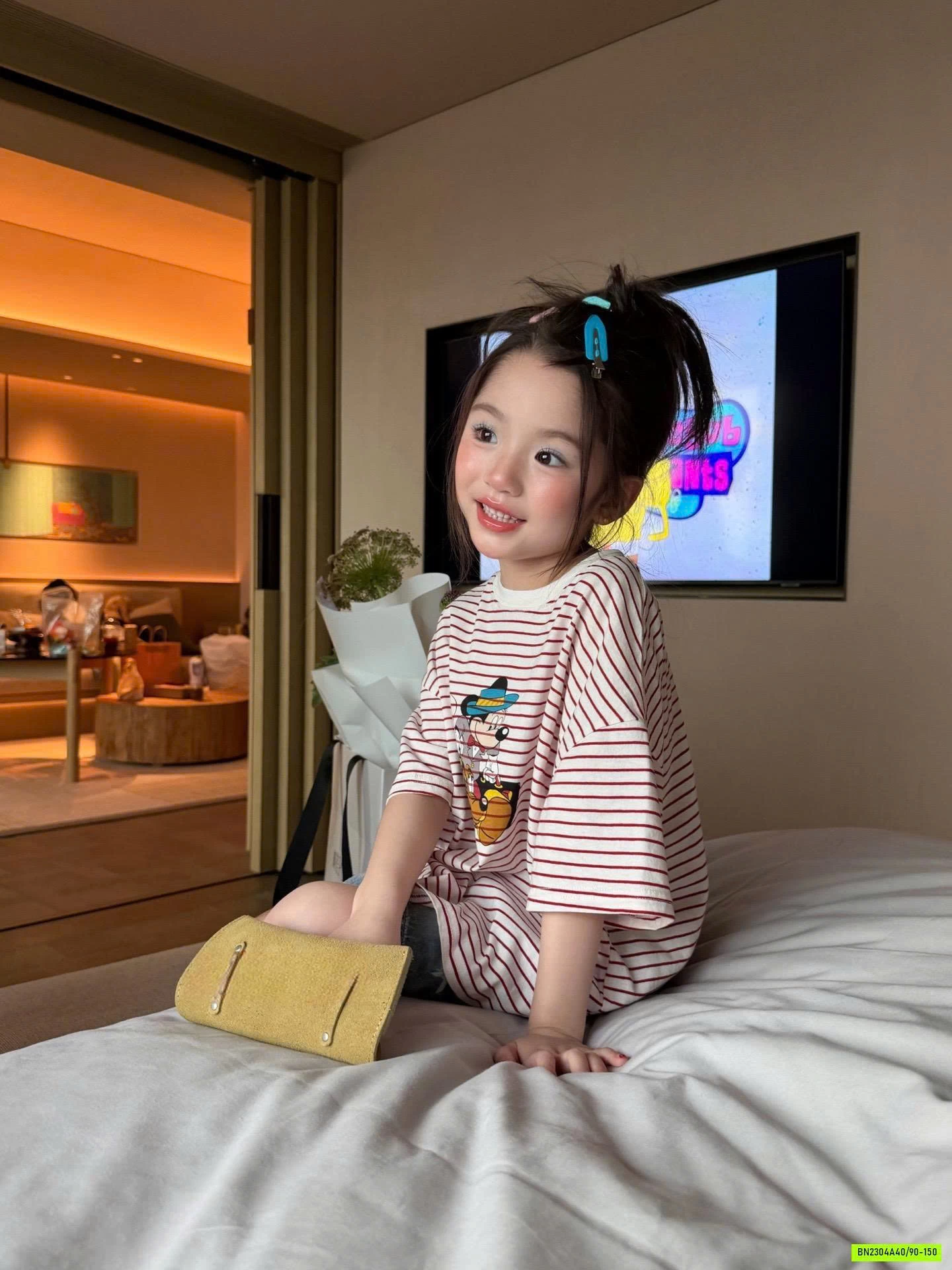 ÁO MICKEY KẺ MIX JEANS LỬNG