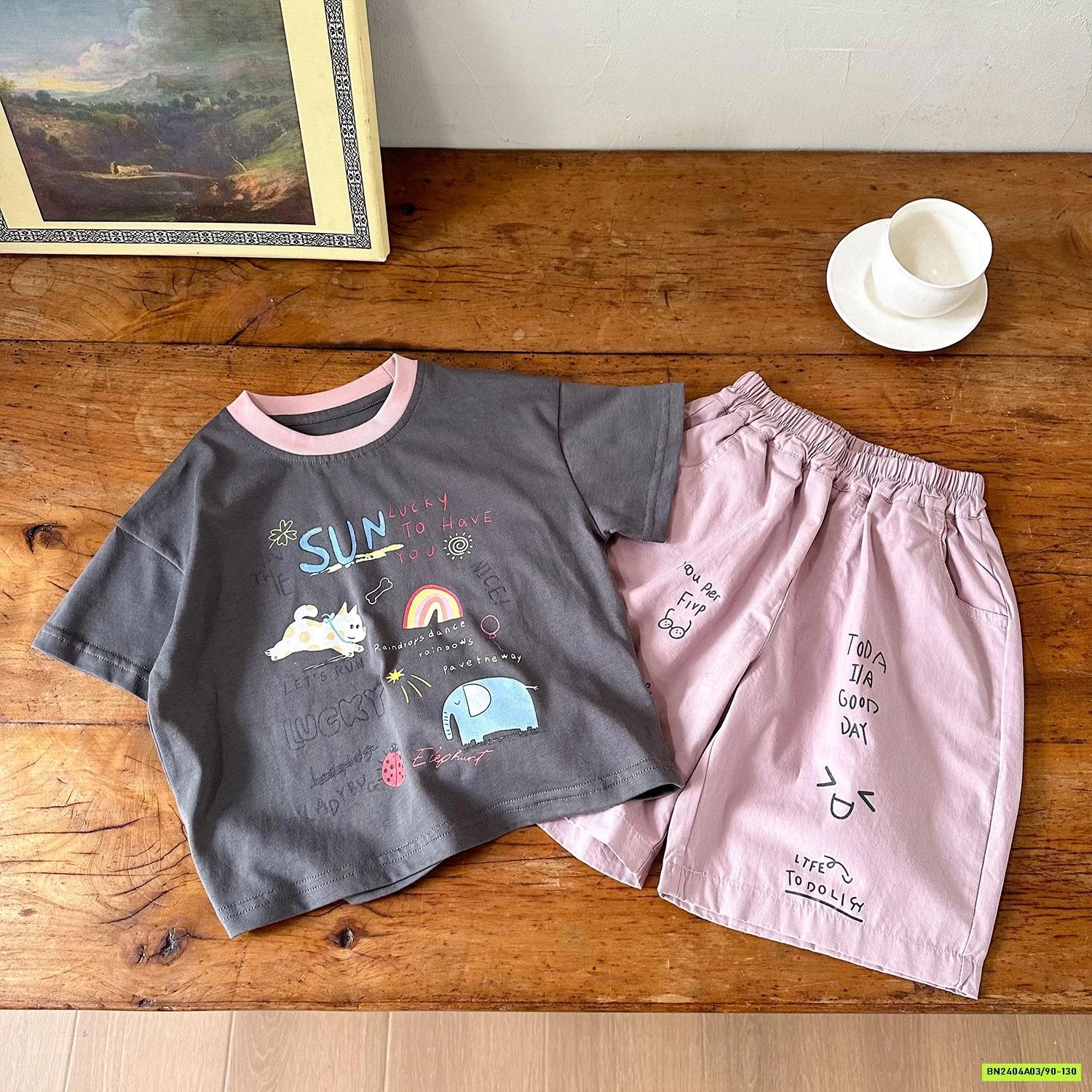 SÉT ÁO XÁM MIX SHORT HỒNG