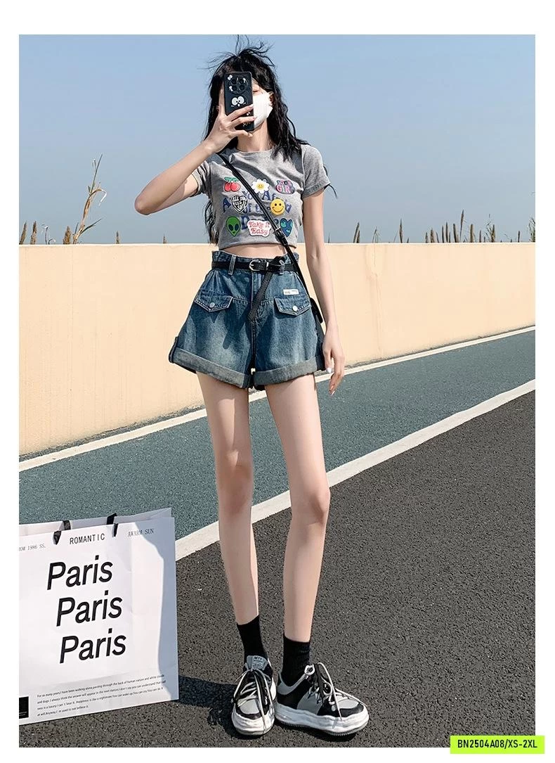 SHORT JEANS CẠP CAO XẮN GẤU