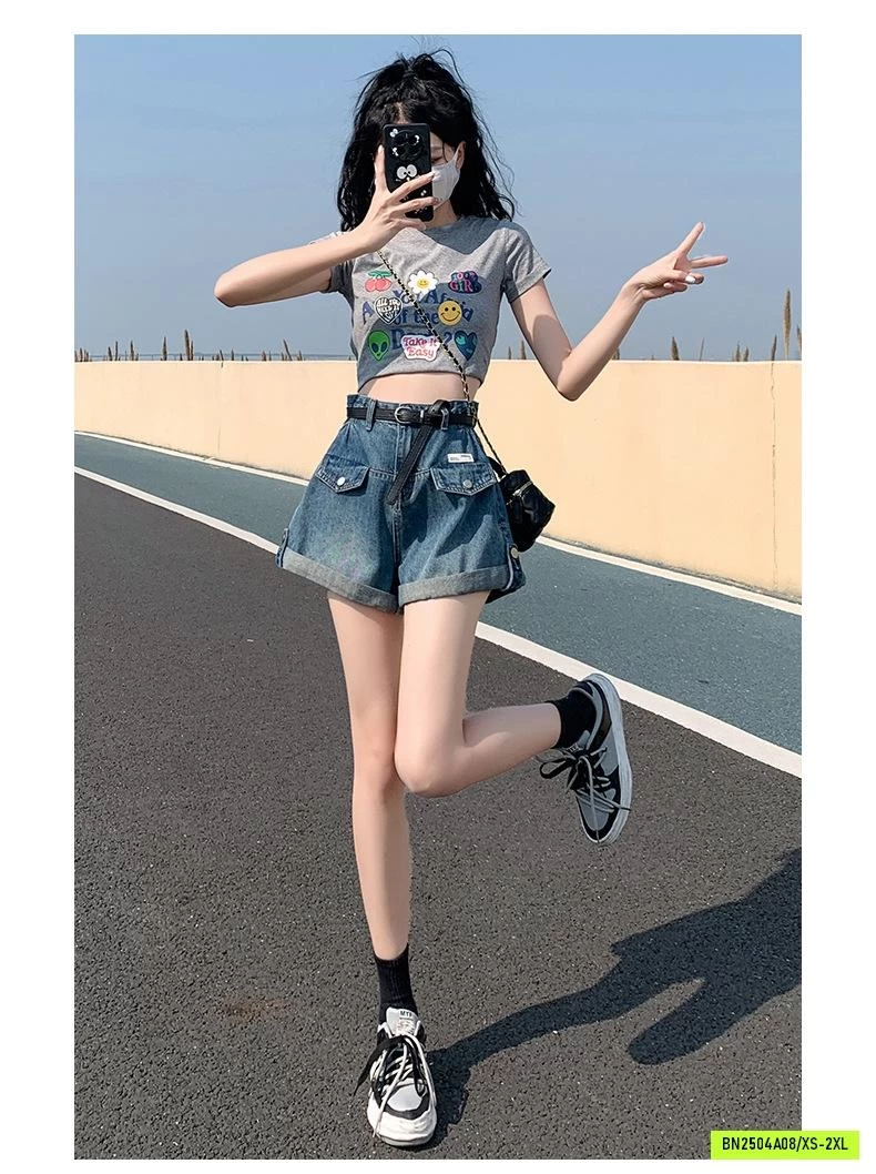 SHORT JEANS CẠP CAO XẮN GẤU