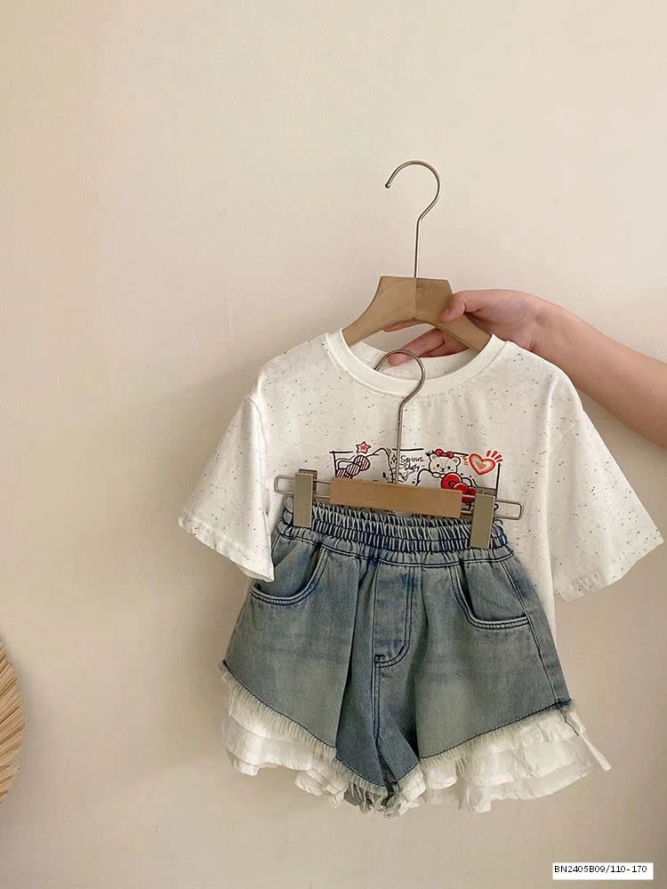 SET ÁO THUN KITTY MUỐI TIÊU MIX SHORT JEAN