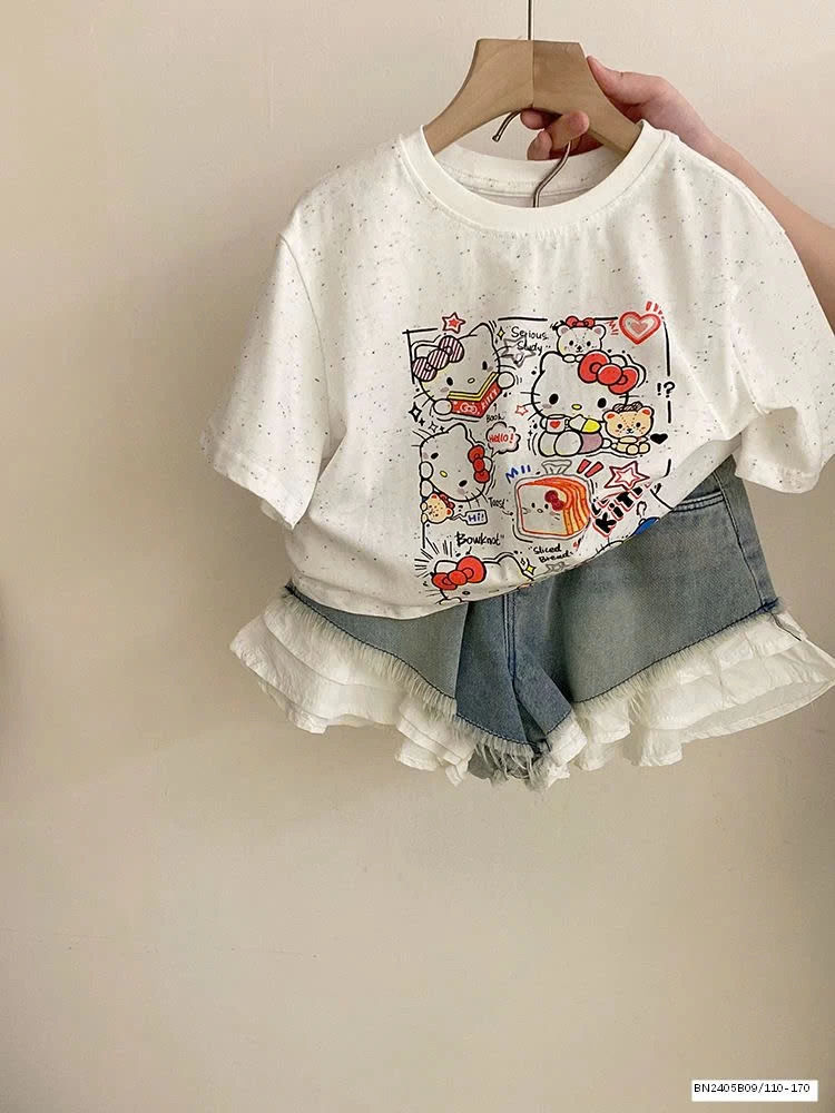 SET ÁO THUN KITTY MUỐI TIÊU MIX SHORT JEAN