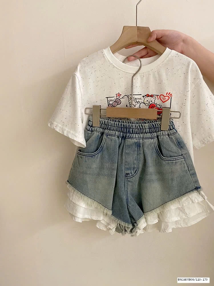 SET ÁO THUN KITTY MUỐI TIÊU MIX SHORT JEAN
