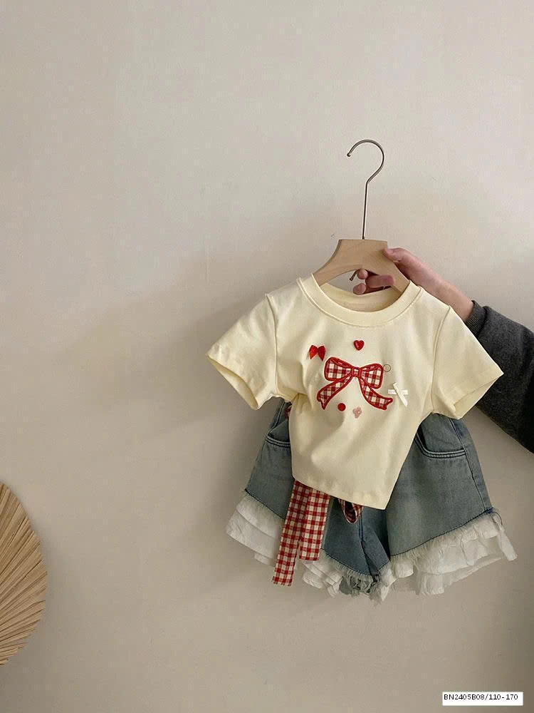 SET ÁO THUN NƠ ĐỎ MIX SHORT JEAN