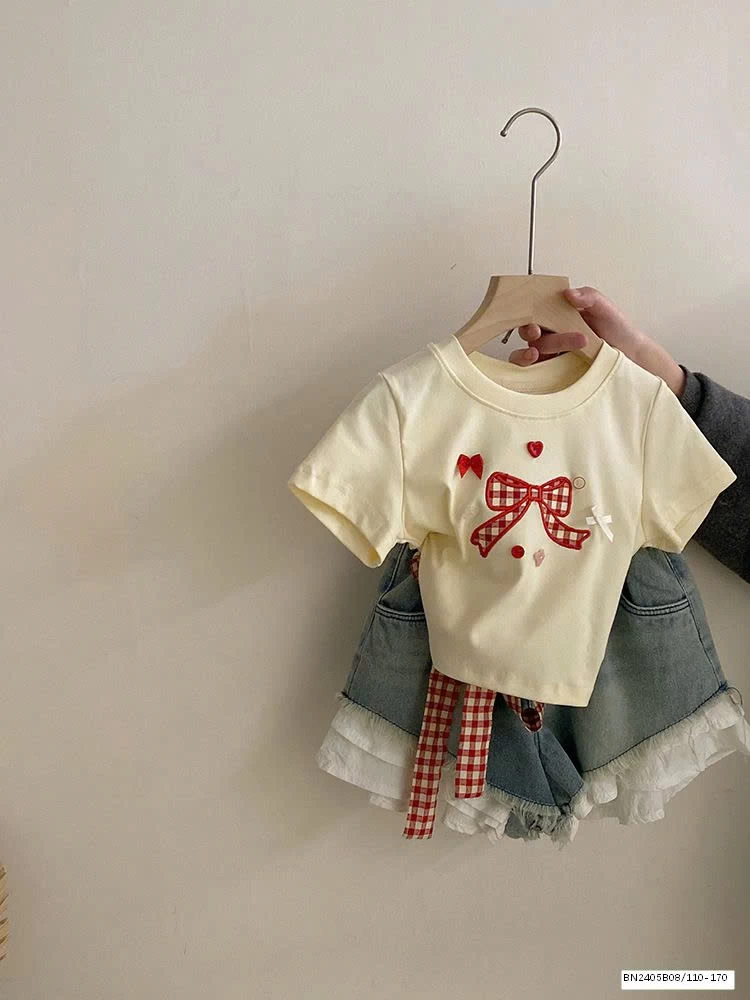 SET ÁO THUN NƠ ĐỎ MIX SHORT JEAN