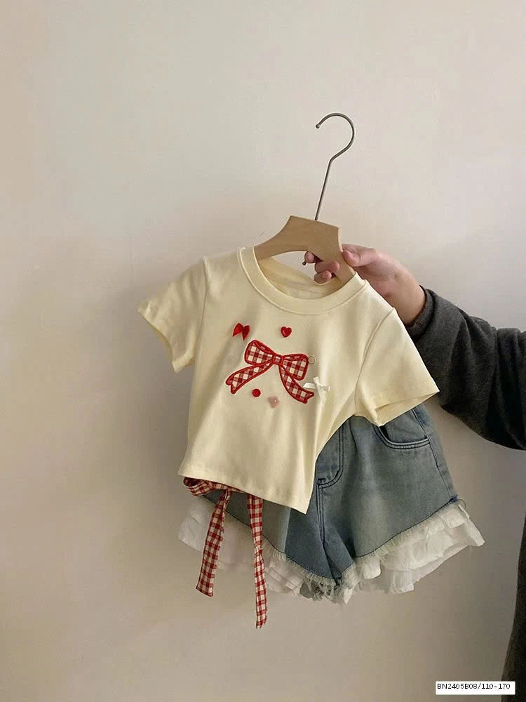 SET ÁO THUN NƠ ĐỎ MIX SHORT JEAN