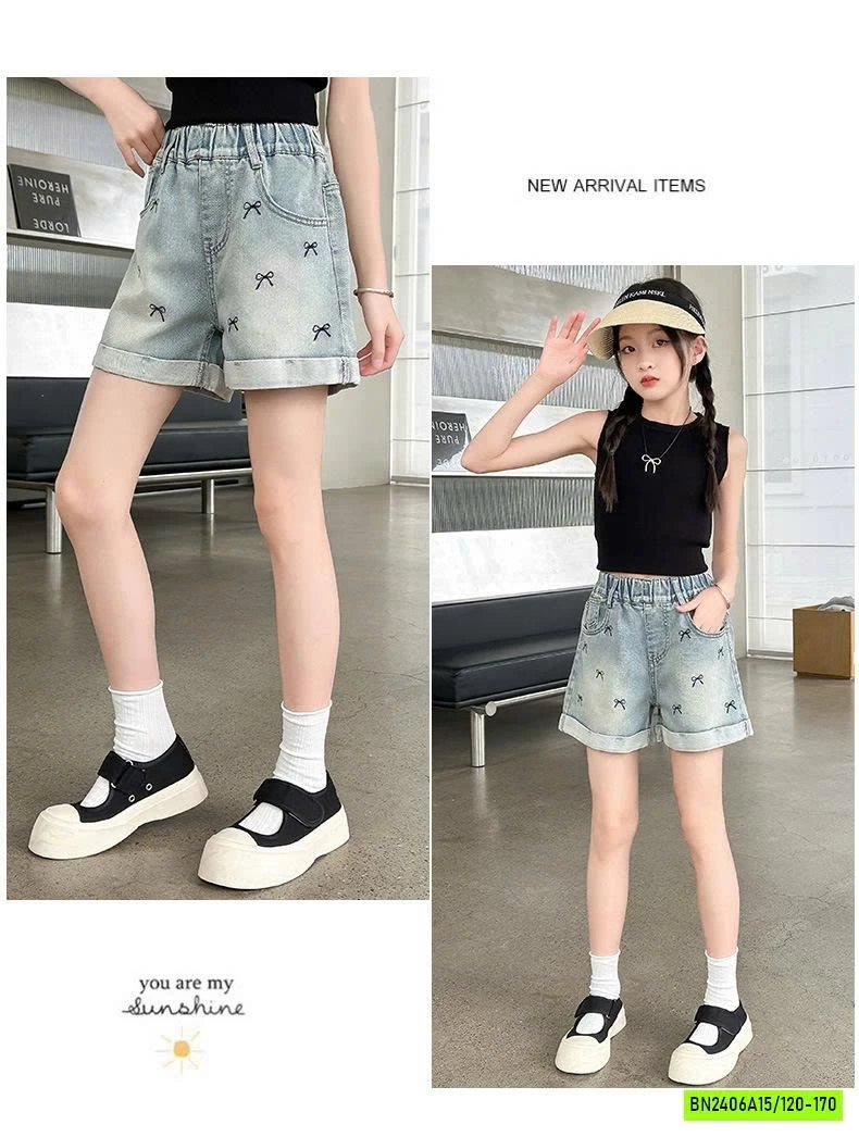 SHORT JEANS GẤP GẤU THÊU NƠ