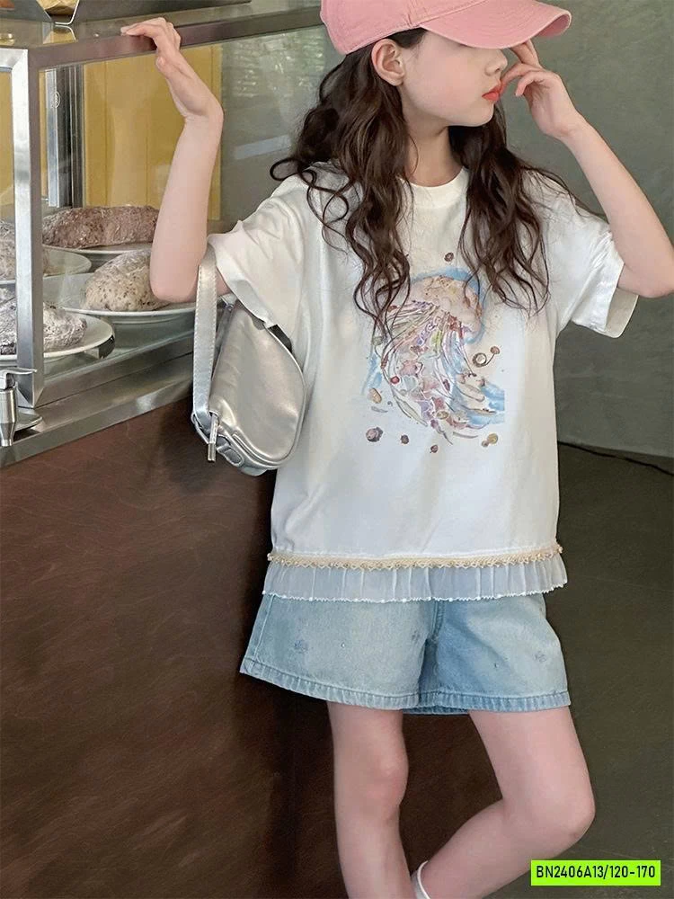 ÁO THUN VIỀN REN MIX SHORT JEANS