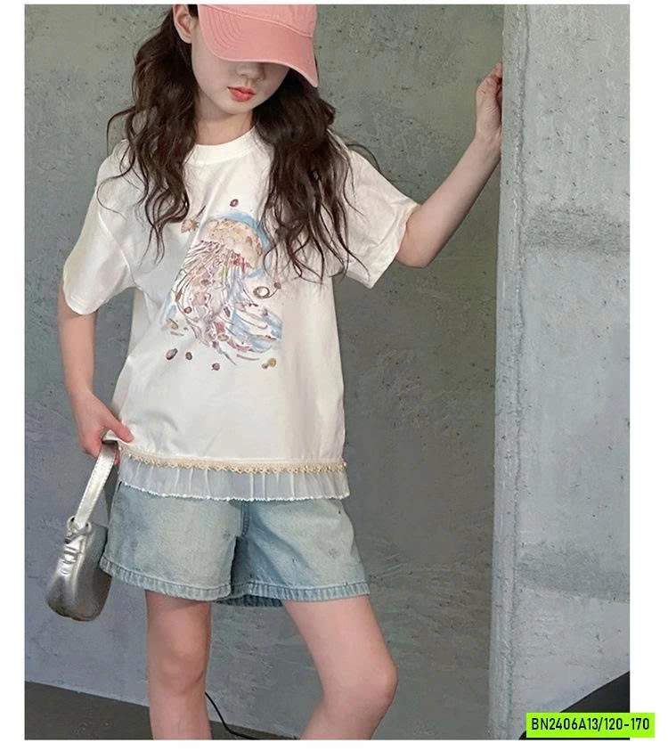 ÁO THUN VIỀN REN MIX SHORT JEANS