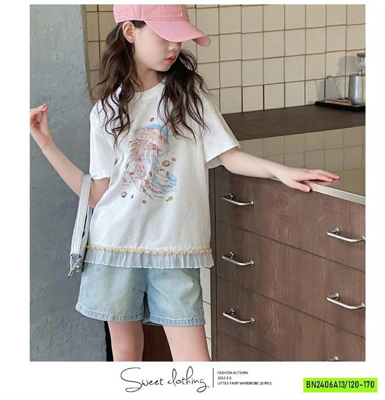 ÁO THUN VIỀN REN MIX SHORT JEANS