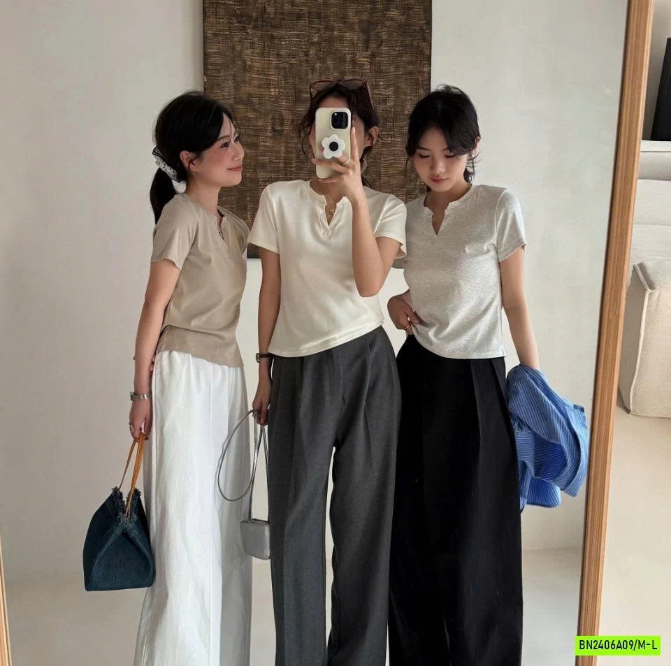 ÁO THUN CỔ V BASIC NỮ