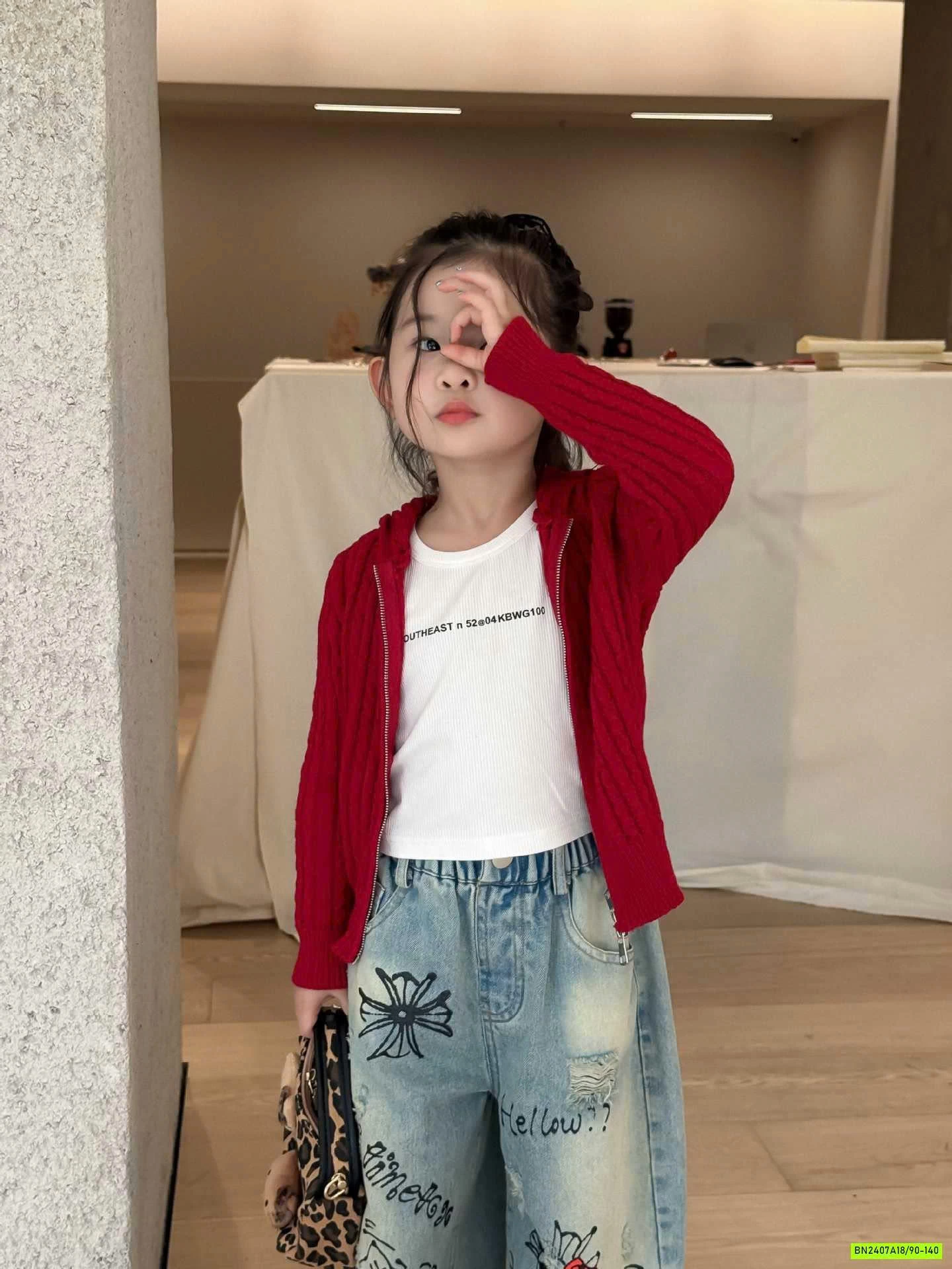 ÁO KHOÁC LEN ĐỎ MIX JEANS SUÔNG