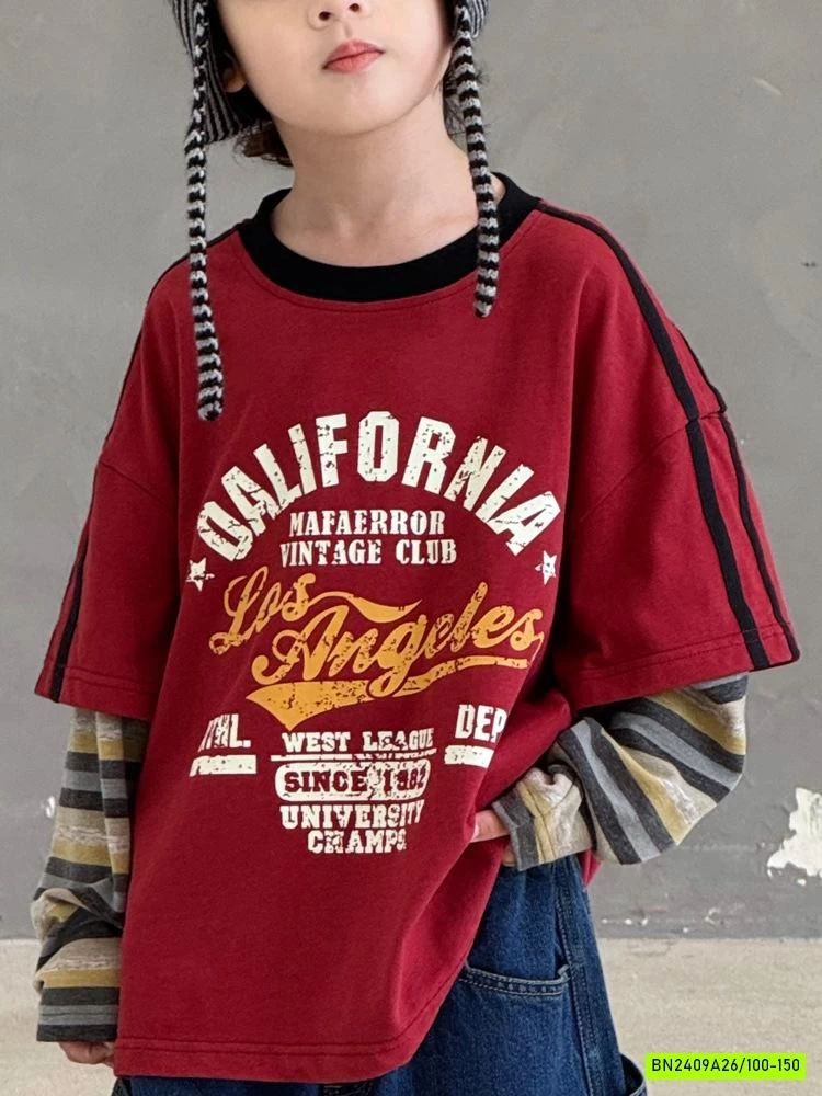 ÁO ĐỎ IN CHỮ GIẢ 2 LỚP CÁ TÍNH