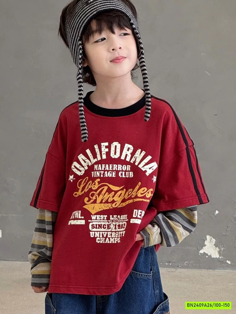 ÁO ĐỎ IN CHỮ GIẢ 2 LỚP CÁ TÍNH