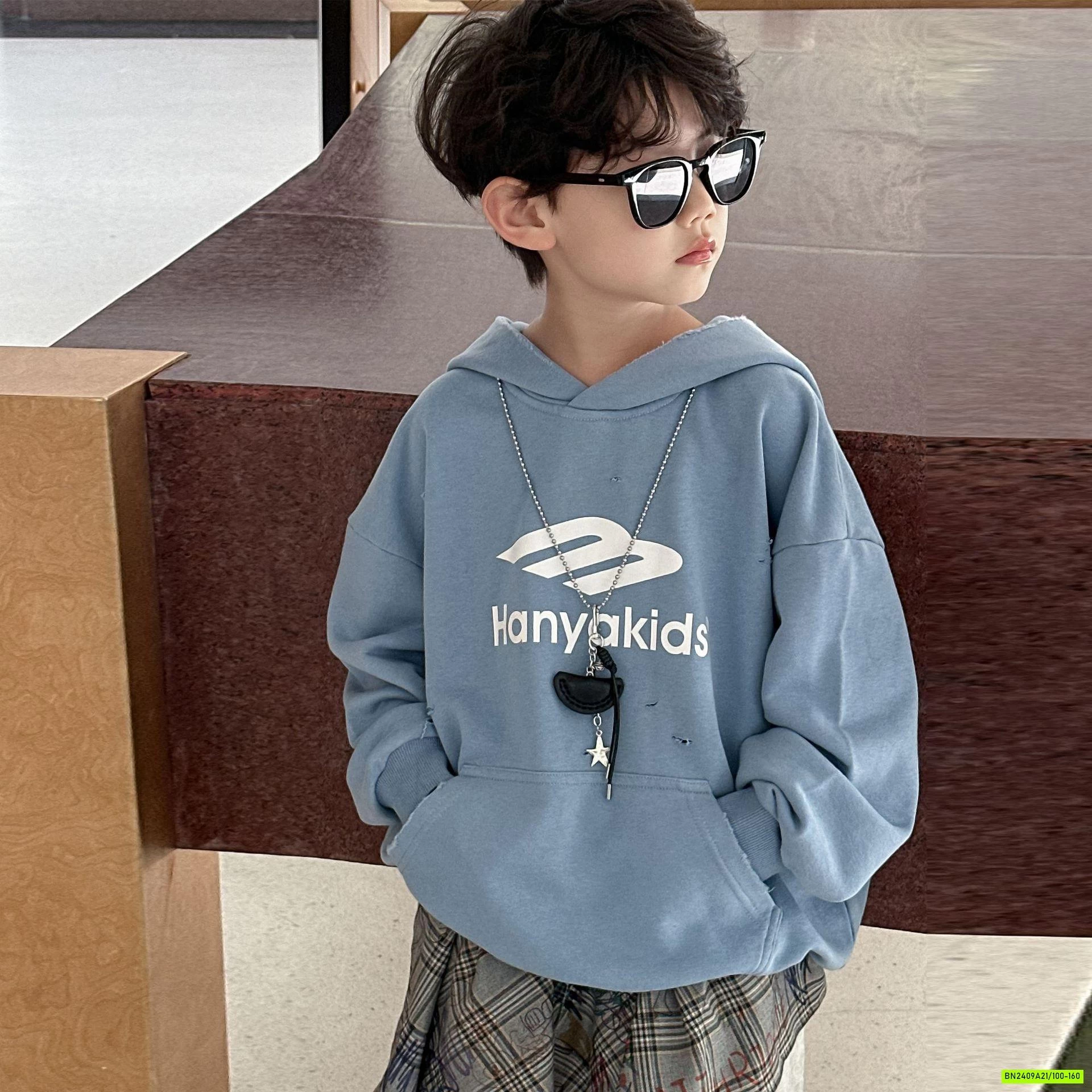 HOODIE NỈ XANH IN CHỮ