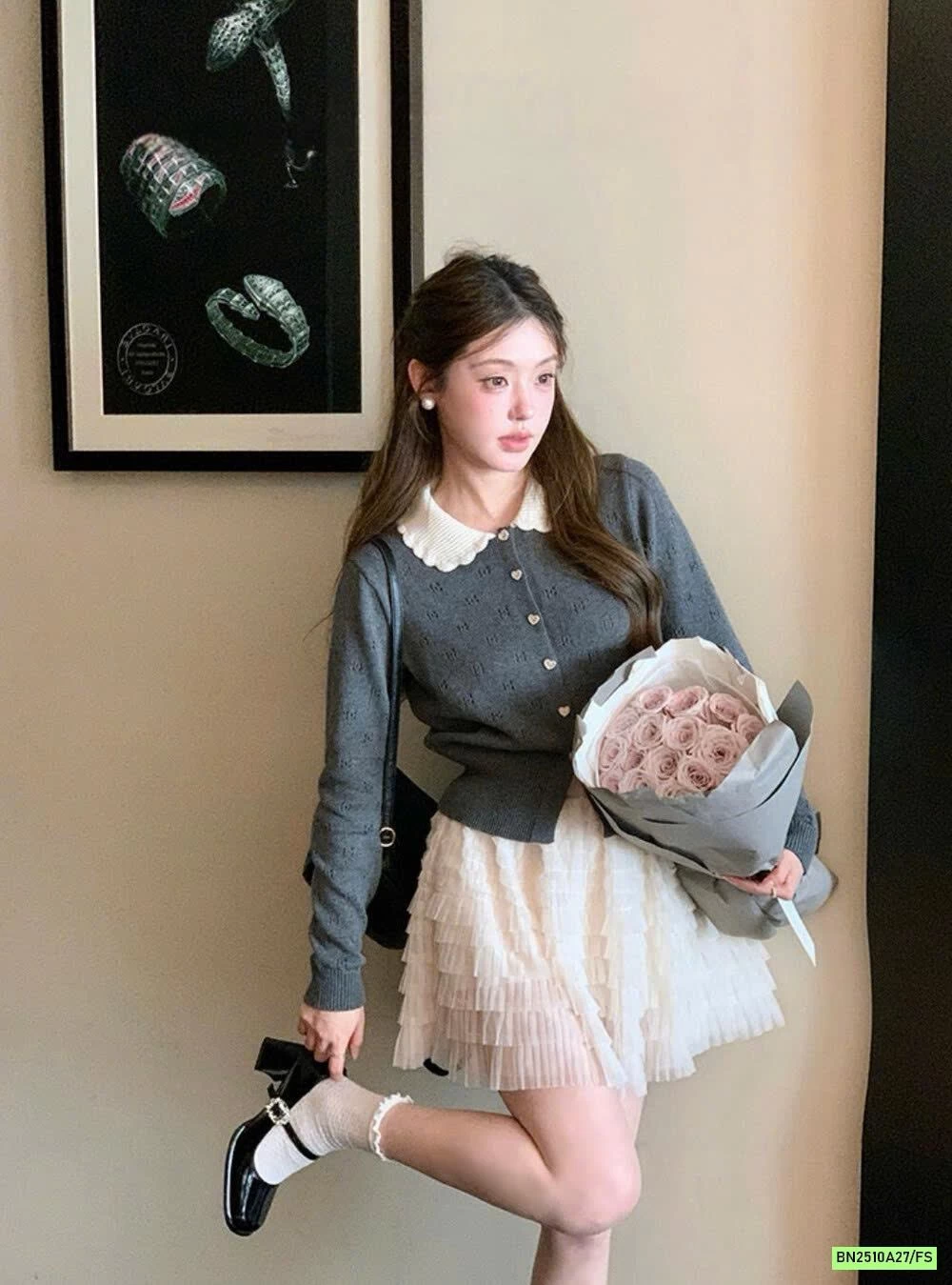 CARDIGAN DỆT CỔ SEN WGWE7612