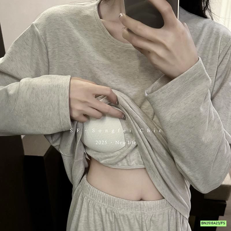 BỘ NỈ MẶC NHÀ TRƠN MÀU KÈM BRA